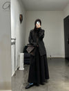 AVIVA JIFEI XUE 24 Autumn and Winter Wool Linen Satin Hakama Skirt AJX-FW24-HS-BWLS-HEI Black